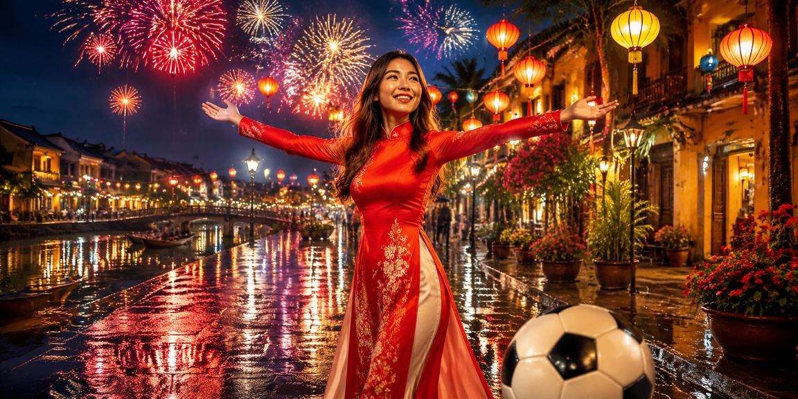 Cảnh cá cược bóng đá tại Hội An với trang phục áo dài truyền thống